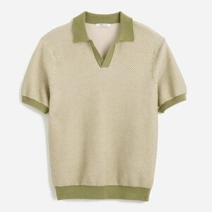 Madewell Mens S Honeycomb Stitch Johnny-Collar Sweater Polo Textured Knit Olive
